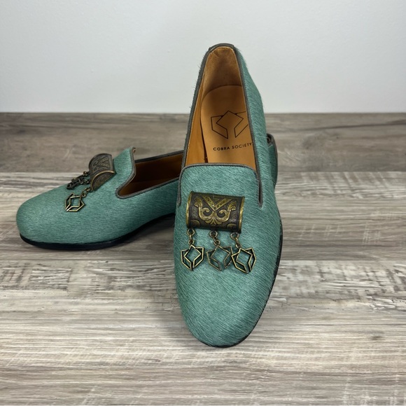 Cobra Society Teal Blue-Green Calf Hair Embellished Loafers - Size 6 - Picture 1 of 10